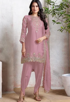 Embroidered Georgette Scalloped Punjabi Suit in Pink