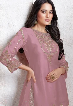 Embroidered Georgette Scalloped Punjabi Suit in Pink