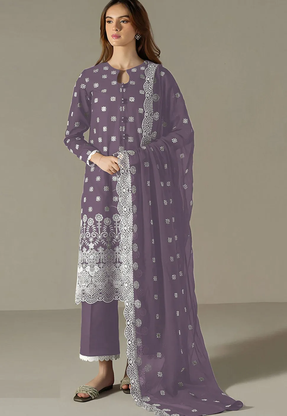 Embroidered Georgette Scalloped Pakistani Suit in Purple