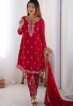 Embroidered Georgette Scalloped Pakistani Suit in Pink