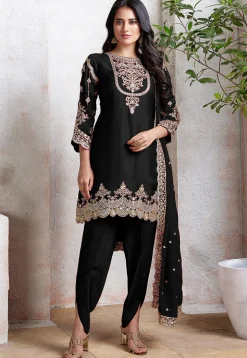 Embroidered Georgette Scalloped Punjabi Suit in Black