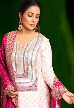 Embroidered Georgette Scalloped Pakistani Suit in Off White