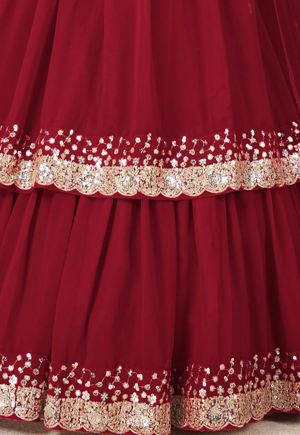 Embroidered Georgette Scalloped Lehenga in Red
