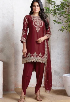 Embroidered Georgette Scalloped Punjabi Suit in Maroon