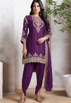 Embroidered Georgette Scalloped Punjabi Suit in Purple
