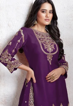 Embroidered Georgette Scalloped Punjabi Suit in Purple