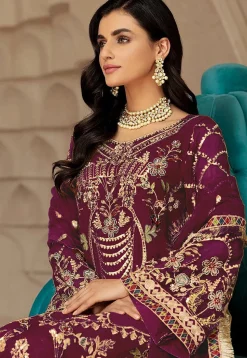 Embroidered Georgette Scalloped Pakistani Suit in Purple