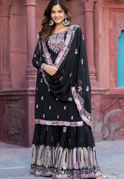 Embroidered Georgette Scalloped Pakistani Suit in Black