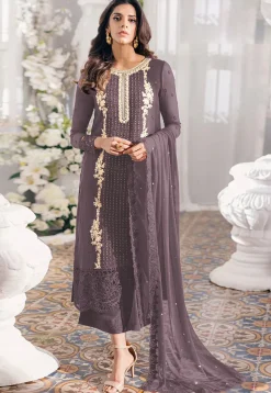 Embroidered Georgette Scalloped Pakistani Suit in Purple