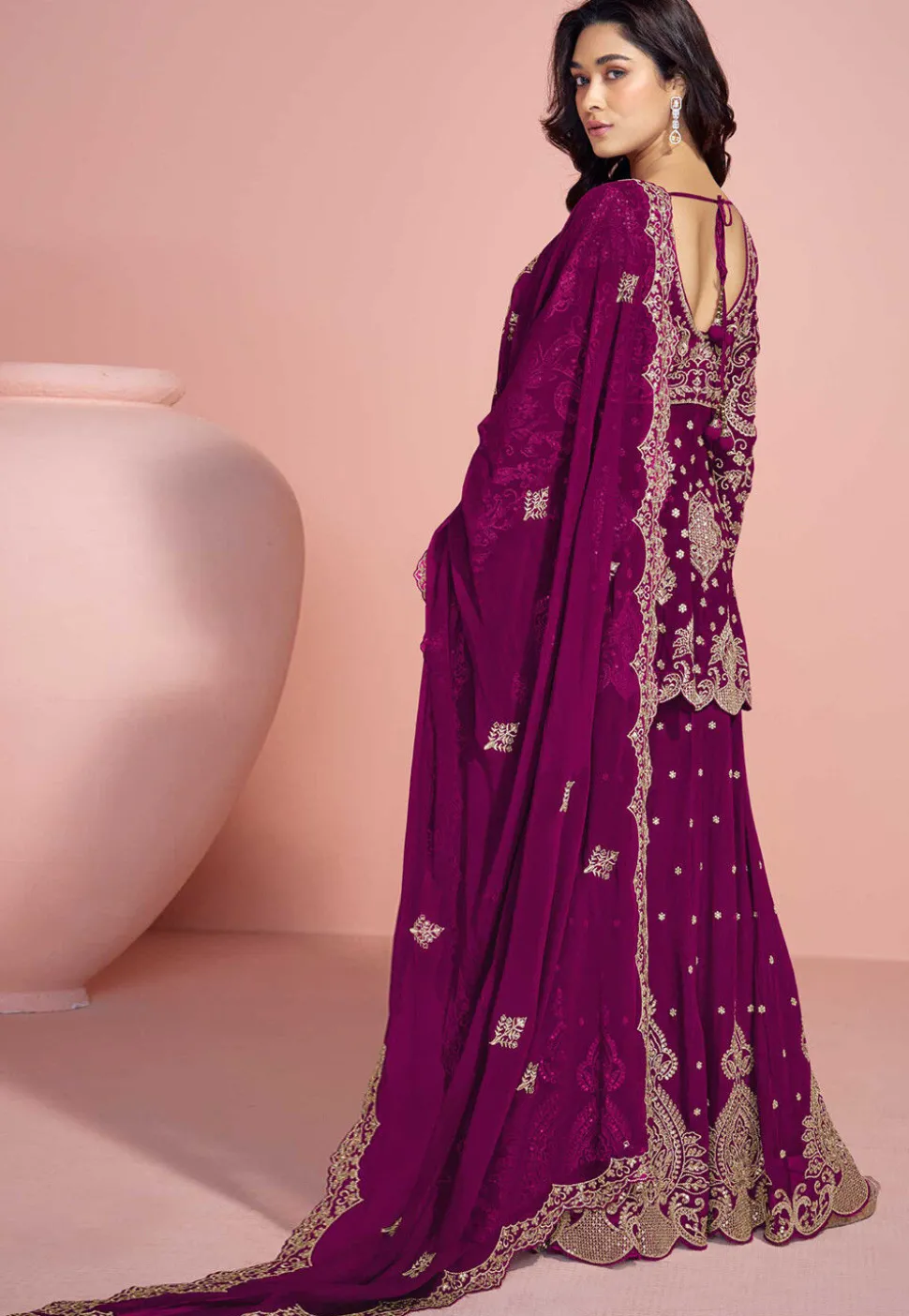 Embroidered Georgette Scalloped Pakistani Suit in Purple