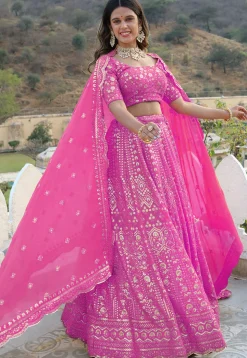 Embroidered Georgette Scalloped Lehenga in Pink