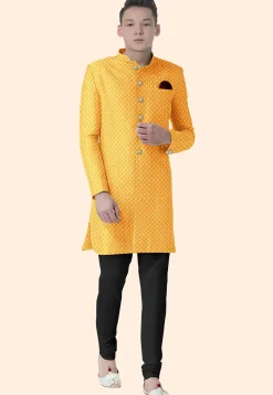 Embroidered Georgette Sherwani in Mustard