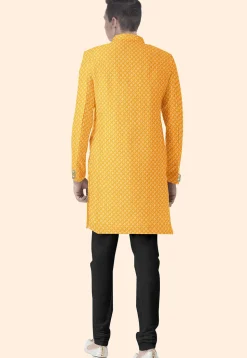 Embroidered Georgette Sherwani in Mustard
