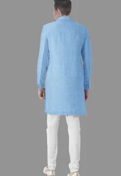 Embroidered Georgette Sherwani in Sky Blue