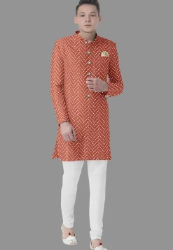 Embroidered Georgette Sherwani in Rust