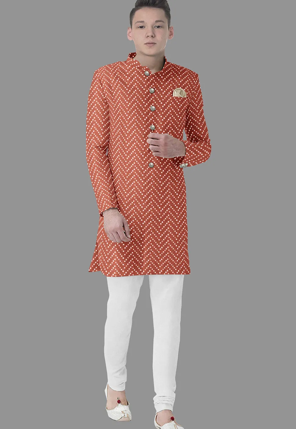 Embroidered Georgette Sherwani in Rust
