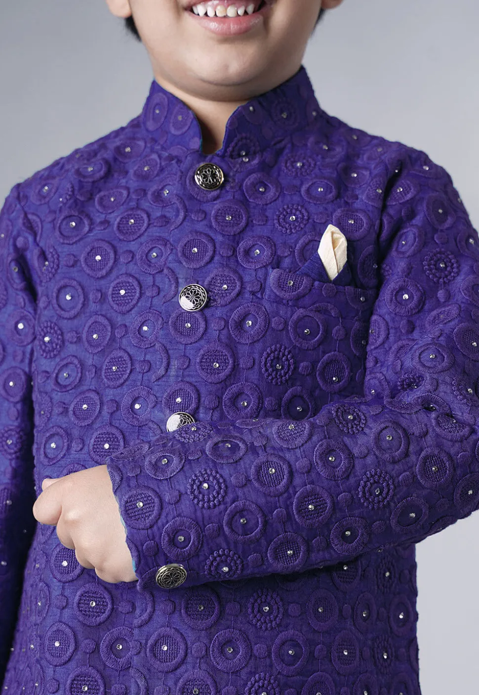 Embroidered Georgette Sherwani Set in Dark Purple