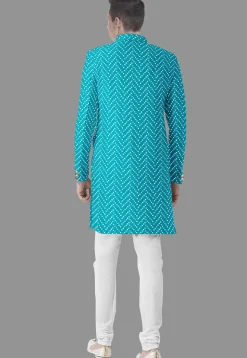Embroidered Georgette Sherwani in Turquoise