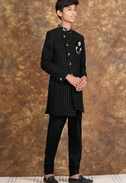 Embroidered Georgette Sherwani in Black