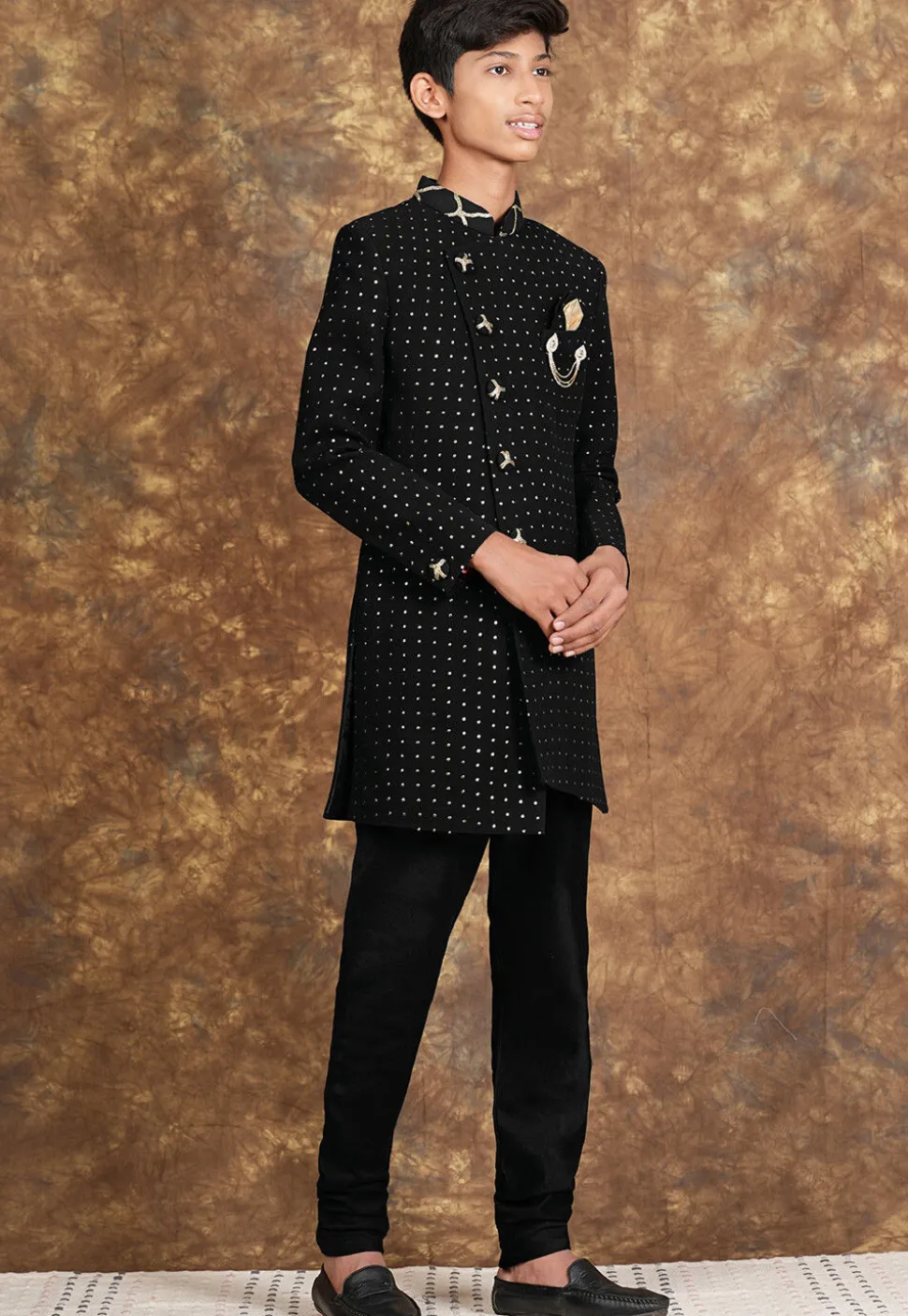 Embroidered Georgette Sherwani in Black