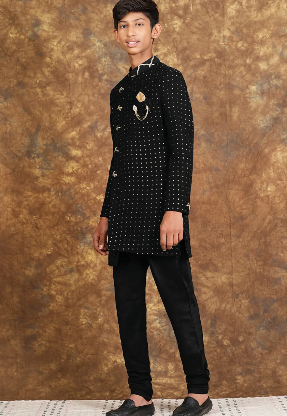 Embroidered Georgette Sherwani in Black
