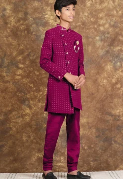 Embroidered Georgette Sherwani in Magenta