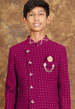 Embroidered Georgette Sherwani in Magenta