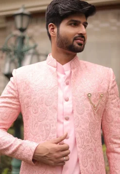 Embroidered Georgette Sherwani in Pink