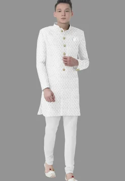 Embroidered Georgette Sherwani in White