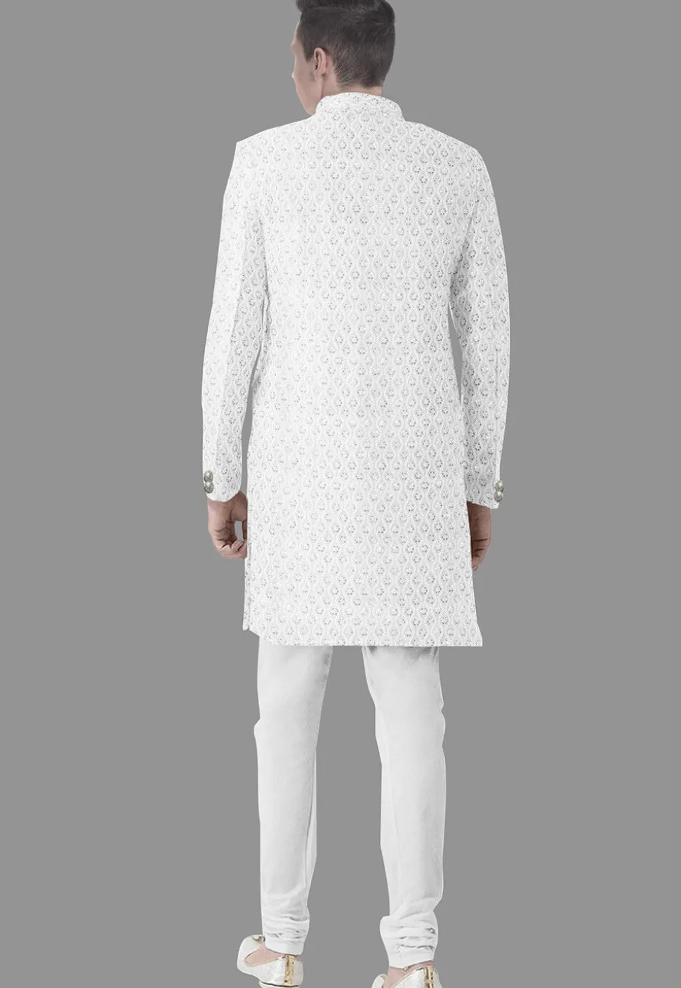 Embroidered Georgette Sherwani in White
