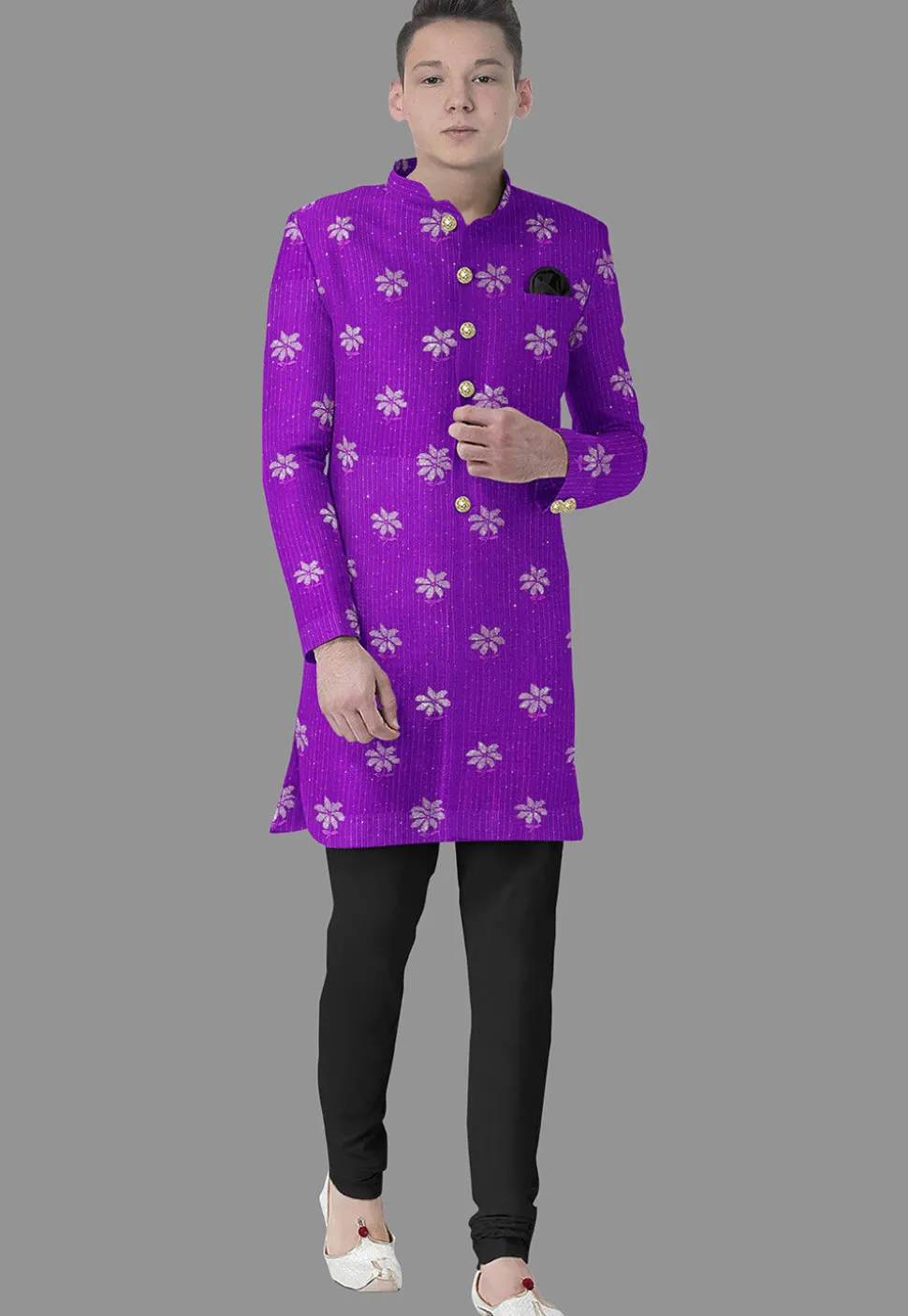 Embroidered Georgette Sherwani in Violet