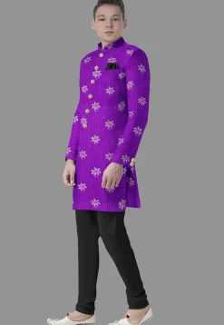 Embroidered Georgette Sherwani in Violet