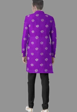 Embroidered Georgette Sherwani in Violet