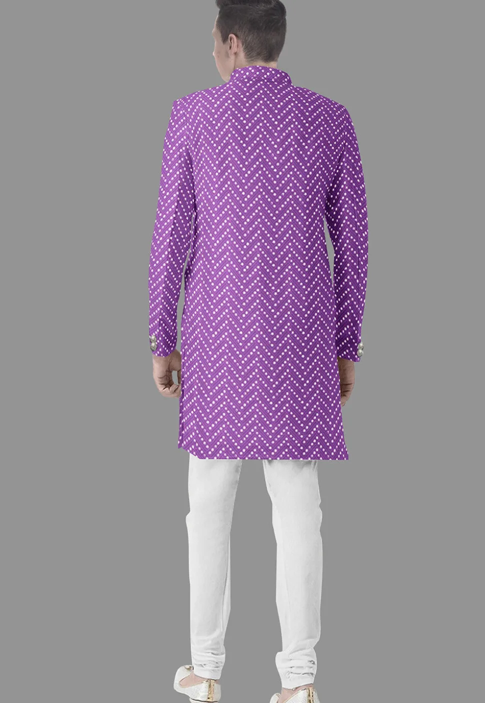 Embroidered Georgette Sherwani in Purple