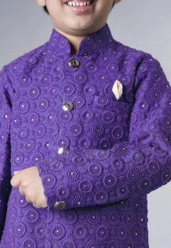 Embroidered Georgette Sherwani Set in Dark Purple