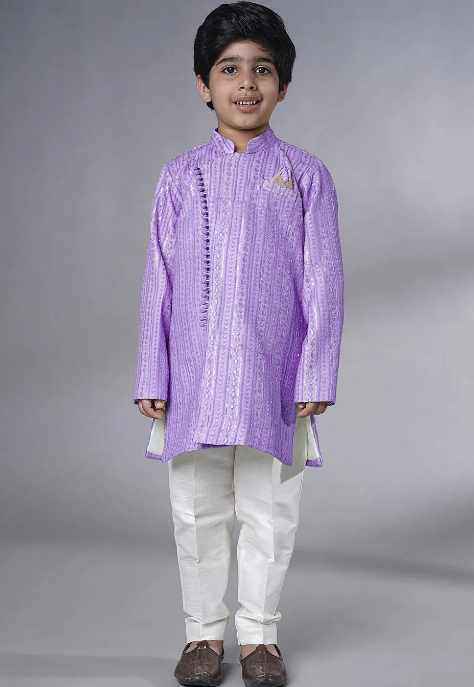 Embroidered Georgette Sherwani in Light Purple
