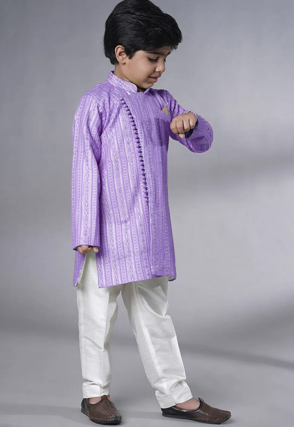 Embroidered Georgette Sherwani in Light Purple