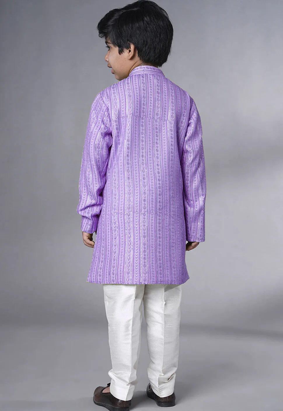 Embroidered Georgette Sherwani in Light Purple