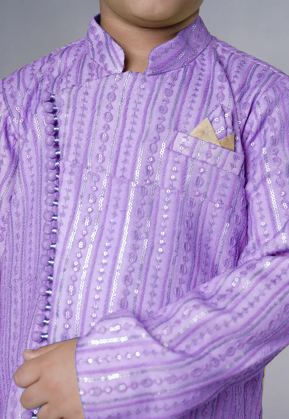 Embroidered Georgette Sherwani in Light Purple