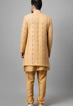 Embroidered Georgette Sherwani in Light Beige