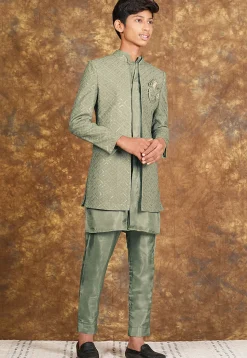 Embroidered Georgette Sherwani in Dusty Green