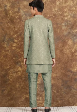 Embroidered Georgette Sherwani in Dusty Green