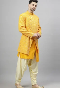 Embroidered Georgette Sherwani in Mustard