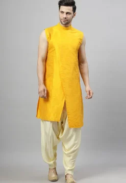 Embroidered Georgette Sherwani in Mustard