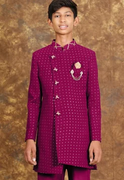 Embroidered Georgette Sherwani in Magenta