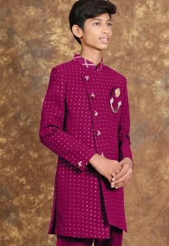 Embroidered Georgette Sherwani in Magenta