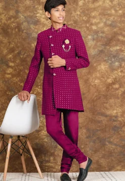 Embroidered Georgette Sherwani in Magenta