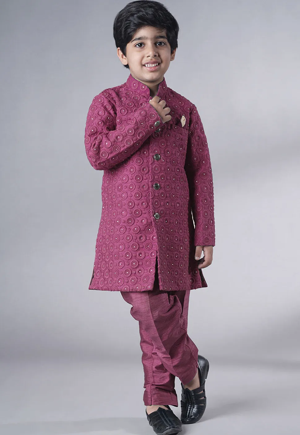 Embroidered Georgette Sherwani Set in Pink