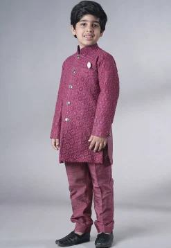Embroidered Georgette Sherwani Set in Pink