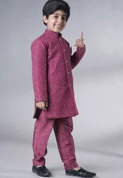 Embroidered Georgette Sherwani Set in Pink